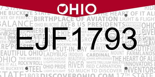 EJF1793 Ohio License Plate