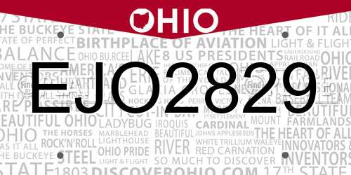 EJO2829 Ohio License Plate