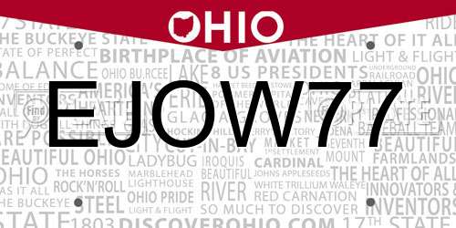 EJOW77 Ohio License Plate