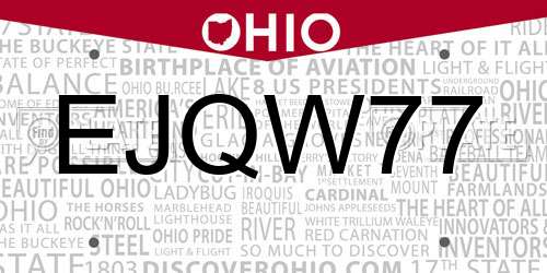 EJQW77 Ohio License Plate
