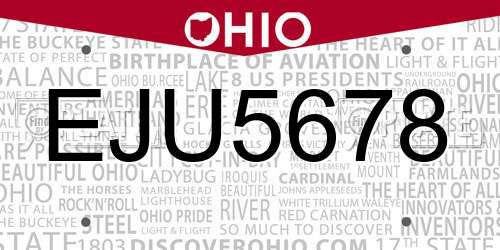EJU5678 Ohio License Plate