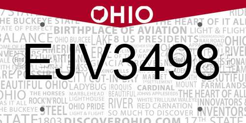 EJV3498 Ohio License Plate