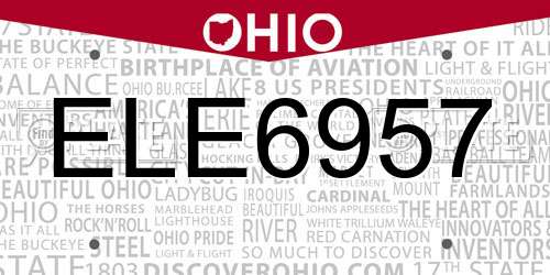 ELE6957 Ohio License Plate