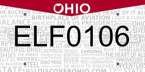 ELF0106 Ohio License Plate