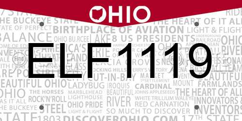ELF1119 Ohio License Plate