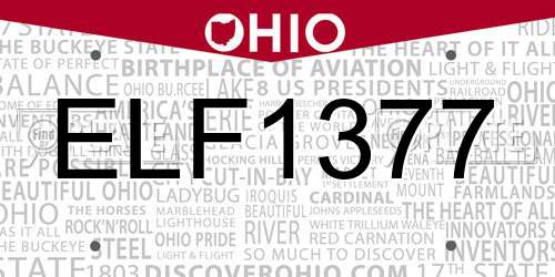 ELF1377 Ohio License Plate