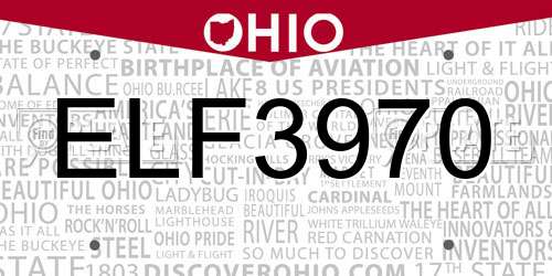 ELF3970 Ohio License Plate