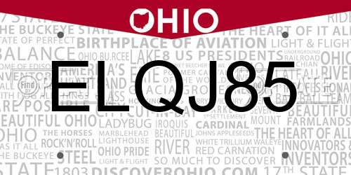 ELQJ85 Ohio License Plate