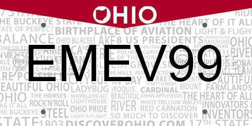 EMEV99 Ohio License Plate