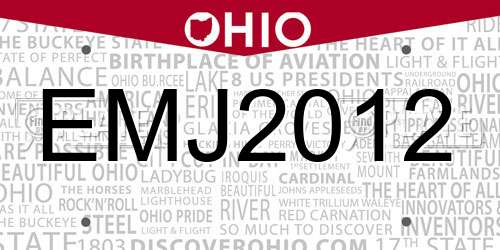 EMJ2012 Ohio License Plate