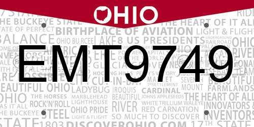 EMT9749 Ohio License Plate