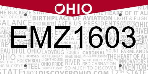 EMZ1603 Ohio License Plate