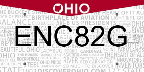 ENC82G Ohio License Plate