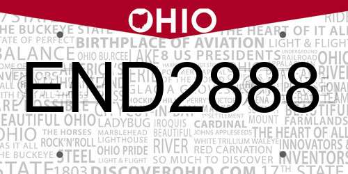 END2888 Ohio License Plate