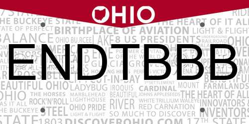 ENDTBBB Ohio License Plate