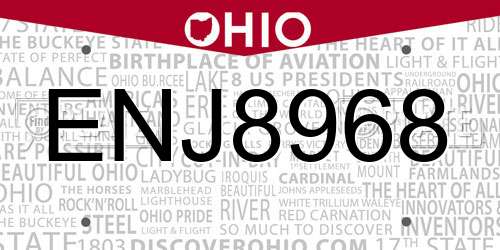 ENJ8968 Ohio License Plate