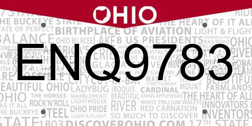 ENQ9783 Ohio License Plate