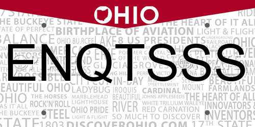 ENQTSSS Ohio License Plate