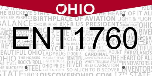ENT1760 Ohio License Plate