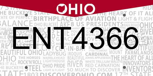 ENT4366 Ohio License Plate