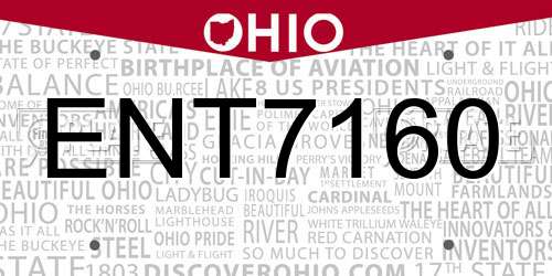 ENT7160 Ohio License Plate