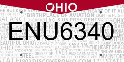 ENU6340 Ohio License Plate