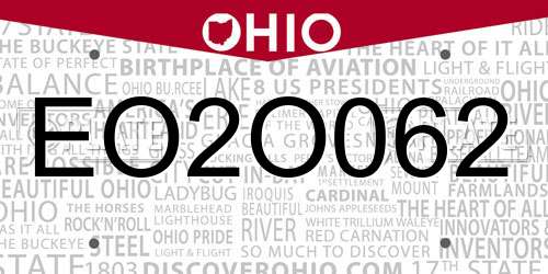EO2O062 Ohio License Plate
