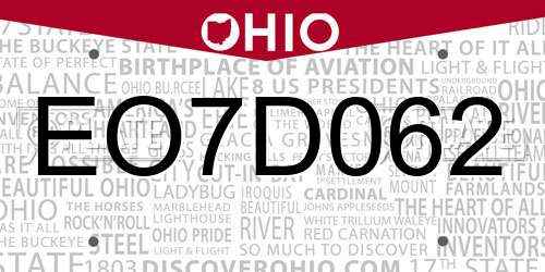 EO7D062 Ohio License Plate
