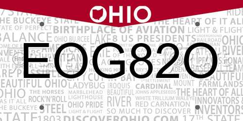 EOG82O Ohio License Plate