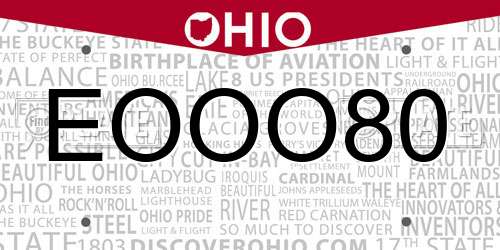 EOOO80 Ohio License Plate