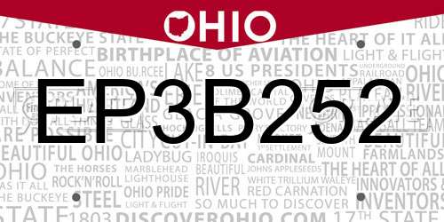 EP3B252 Ohio License Plate