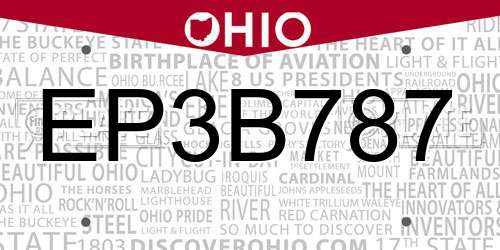 EP3B787 Ohio License Plate