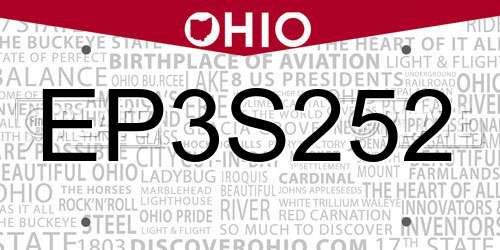 EP3S252 Ohio License Plate
