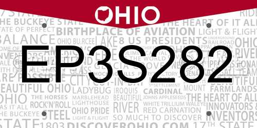 EP3S282 Ohio License Plate