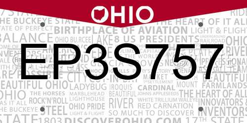 EP3S757 Ohio License Plate