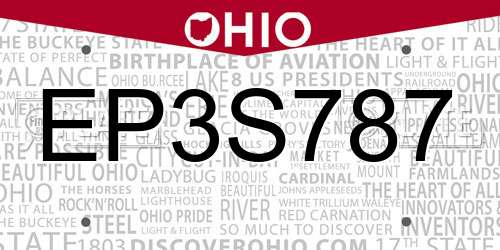 EP3S787 Ohio License Plate