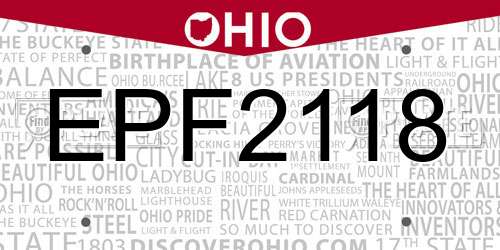 EPF2118 Ohio License Plate