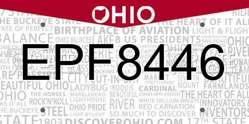 EPF8446 Ohio License Plate