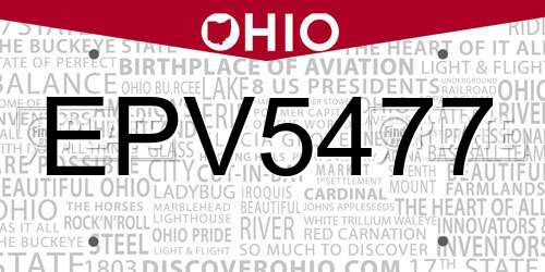 EPV5477 Ohio License Plate