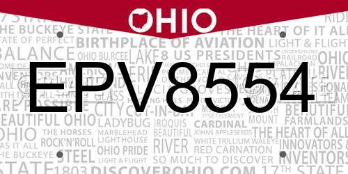 EPV8554 Ohio License Plate