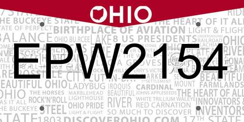 EPW2154 Ohio License Plate