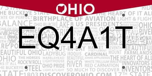 EQ4A1T Ohio License Plate