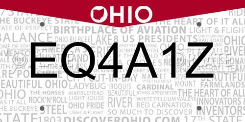 EQ4A1Z Ohio License Plate