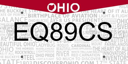EQ89CS Ohio License Plate