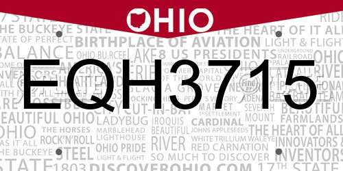 EQH3715 Ohio License Plate