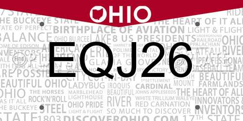 EQJ26 Ohio License Plate