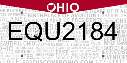 EQU2184 Ohio License Plate
