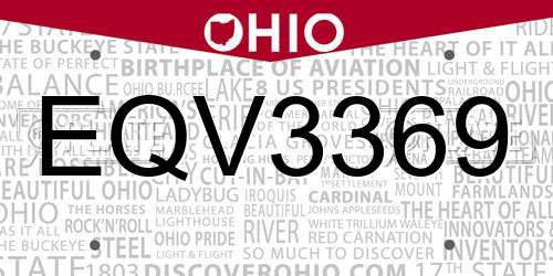 EQV3369 Ohio License Plate