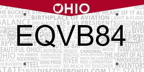 EQVB84 Ohio License Plate