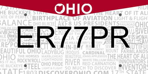 ER77PR Ohio License Plate